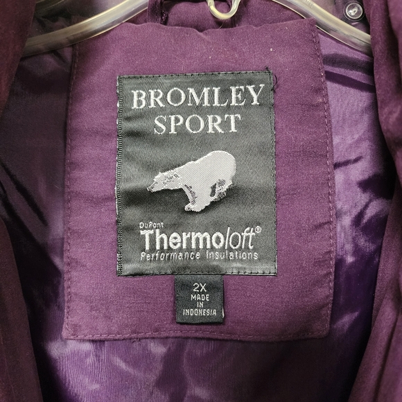 Bromley Sport Purple Puffer Parka Jacket w/Racoon Fur Trim Detachable Hood Sz 2X - Picture 9 of 10